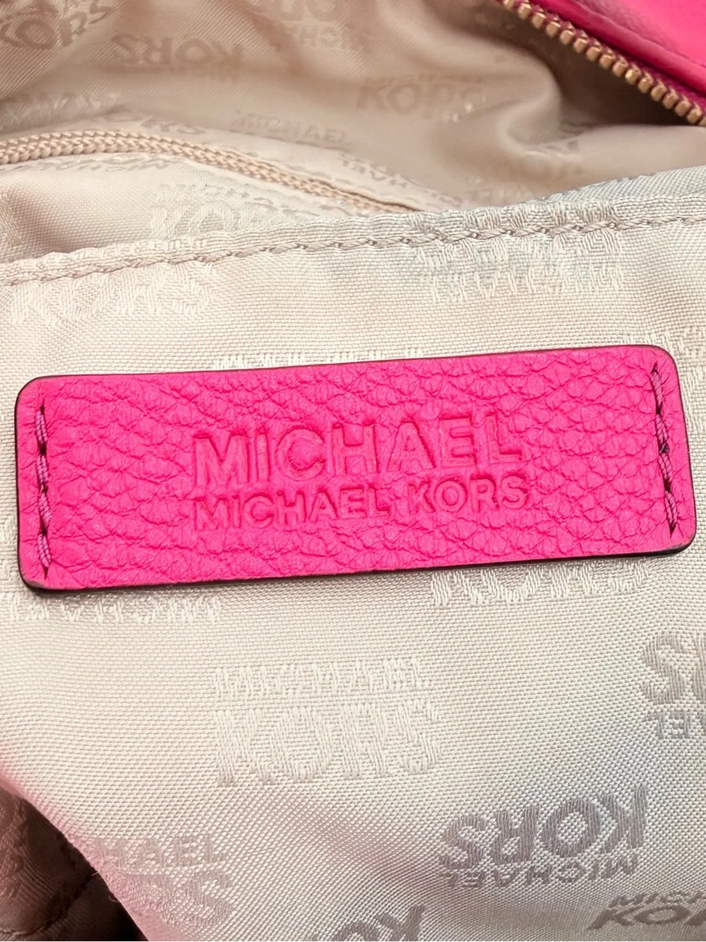 MICHAEL KORS Hot Pink Leather Hobo Shoulder Bag Gold MK Logo